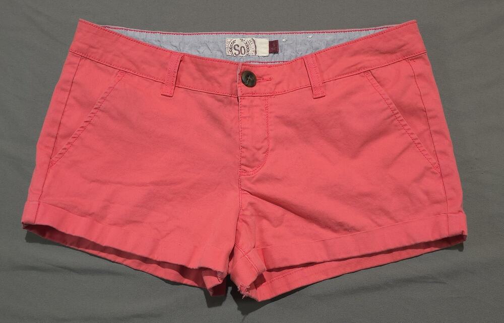 SO Womens Size 9 Coral Pink Cuffed Chino Shorts Casual Summer Stretch